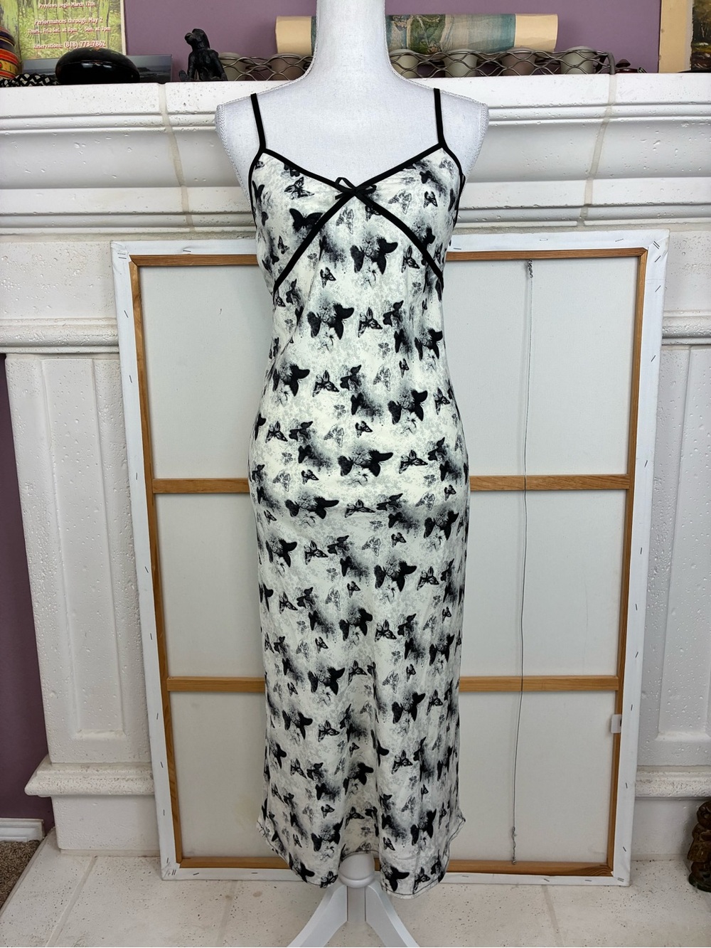 Pretty Damage NWT Goth Black & White Butterfly Slip Dress